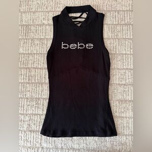 Bebe Black Tank Top with Rhinestone Logo